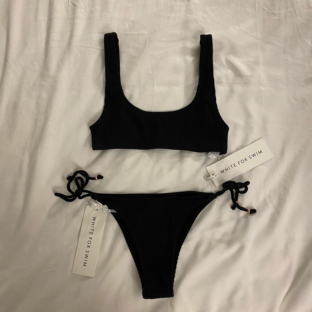 White Fox Swim Black Ribbed Bikini